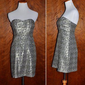 The Limited Short Shimmery Gold Black & Bronze Strapless Party Cocktail Dress